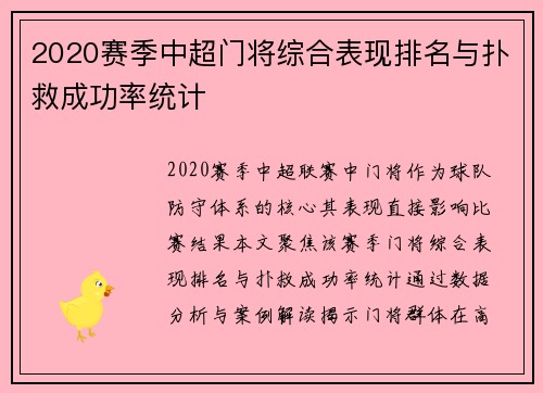 2020赛季中超门将综合表现排名与扑救成功率统计